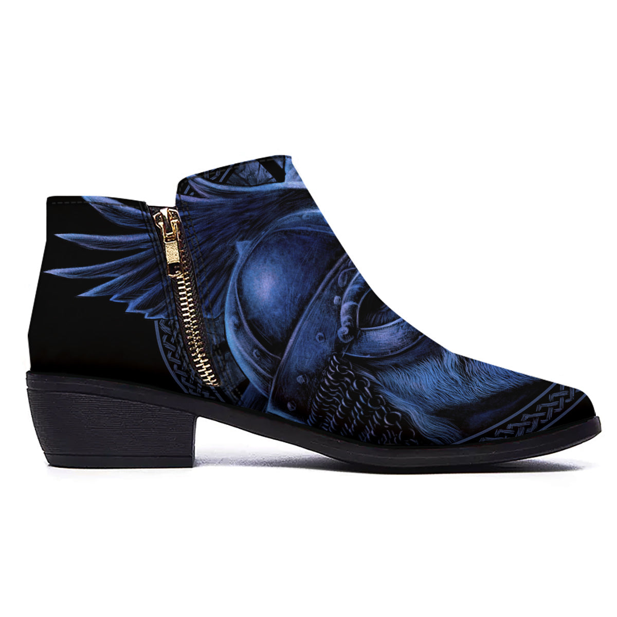 Viking God Odin And Crow Blue Print Ankle Boots-grizzshop
