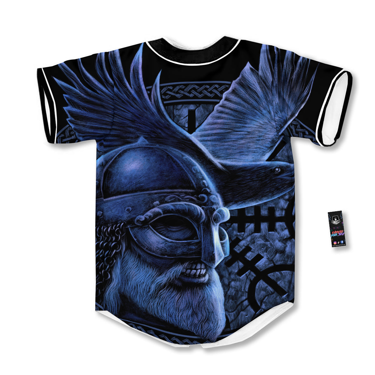Viking God Odin And Crow Blue Print Baseball Jersey-grizzshop