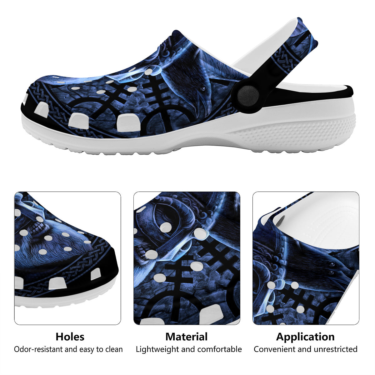 Viking God Odin And Crow Blue Print Clog-grizzshop