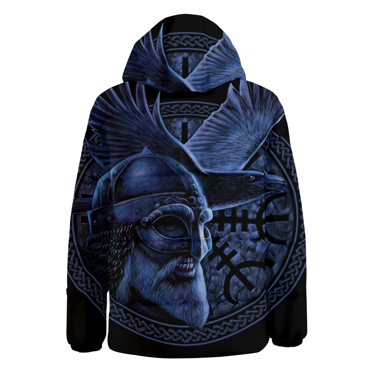 Viking God Odin And Crow Blue Print Down Jacket-grizzshop