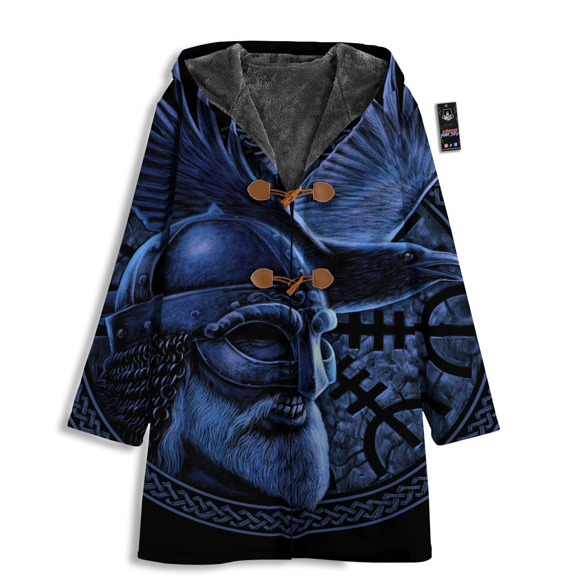 Viking God Odin And Crow Blue Print Men's Windbreaker Jacket