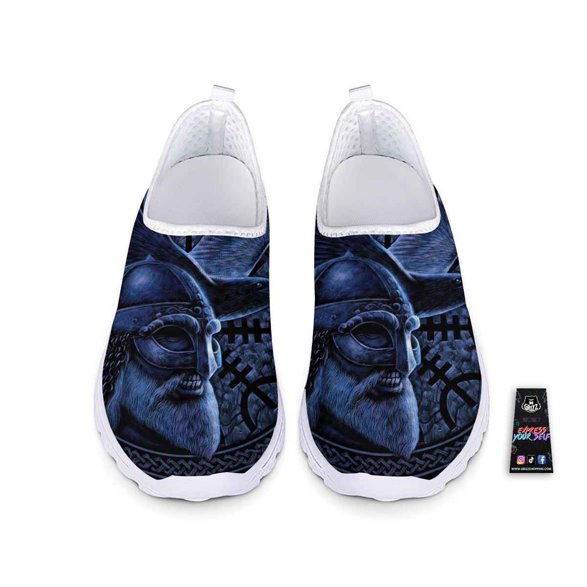 Viking God Odin And Crow Blue Print Nurse Shoes-grizzshop
