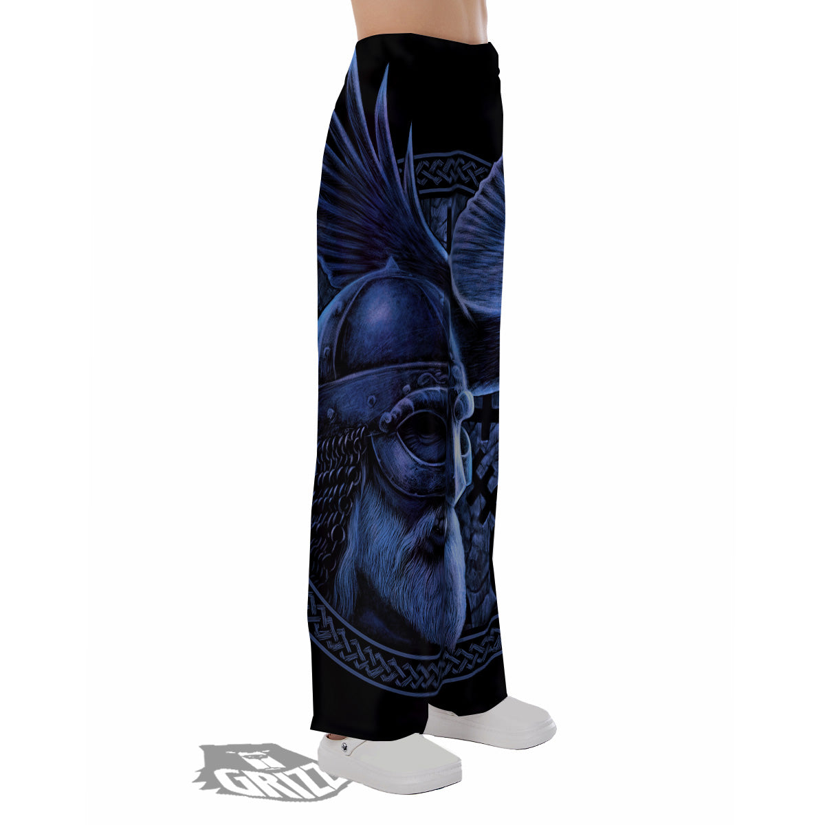 Viking God Odin And Crow Blue Print Pajama Pants-grizzshop