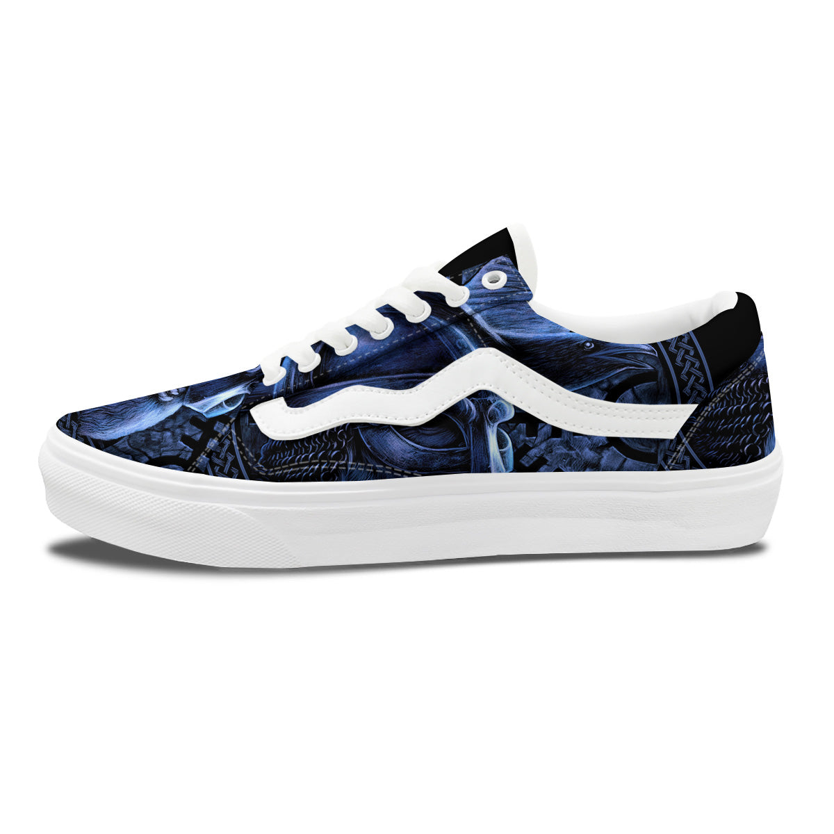 Viking God Odin And Crow Blue Print Skate Shoes-grizzshop