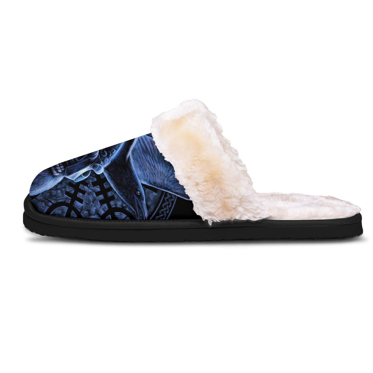 Viking God Odin And Crow Blue Print Slippers-grizzshop