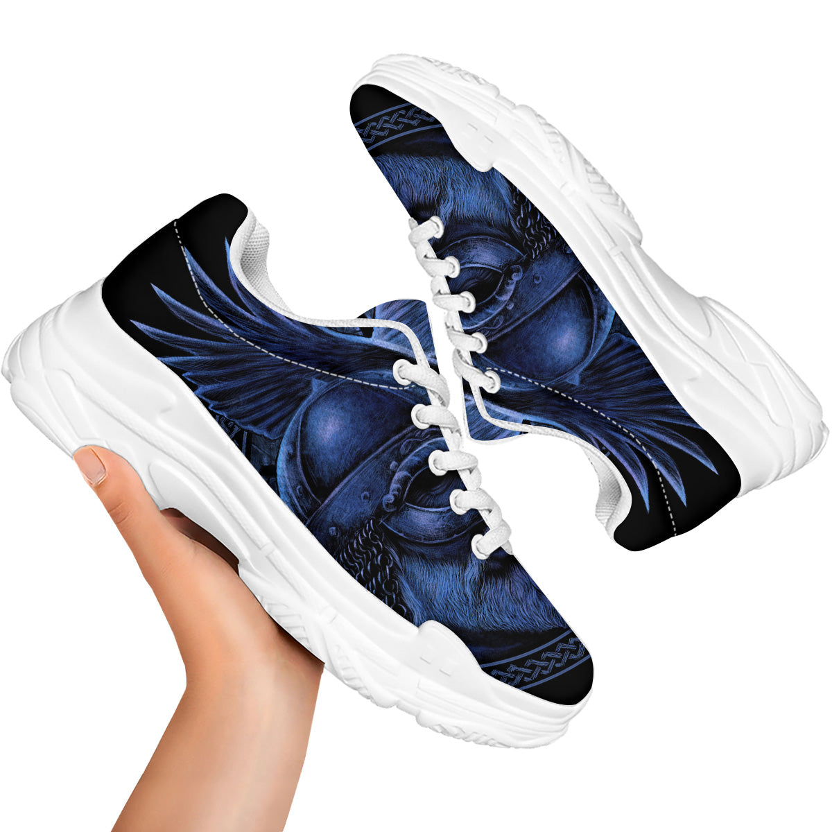 Viking God Odin And Crow Blue Print White Chunky Shoes-grizzshop