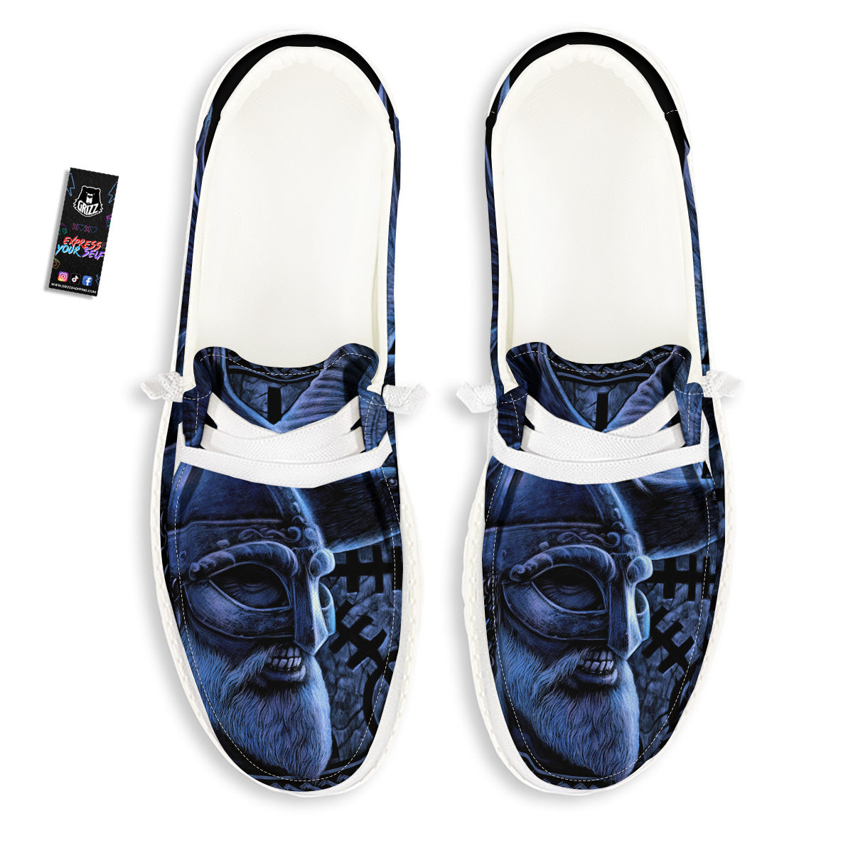 Viking God Odin And Crow Blue Print White Loafers-grizzshop