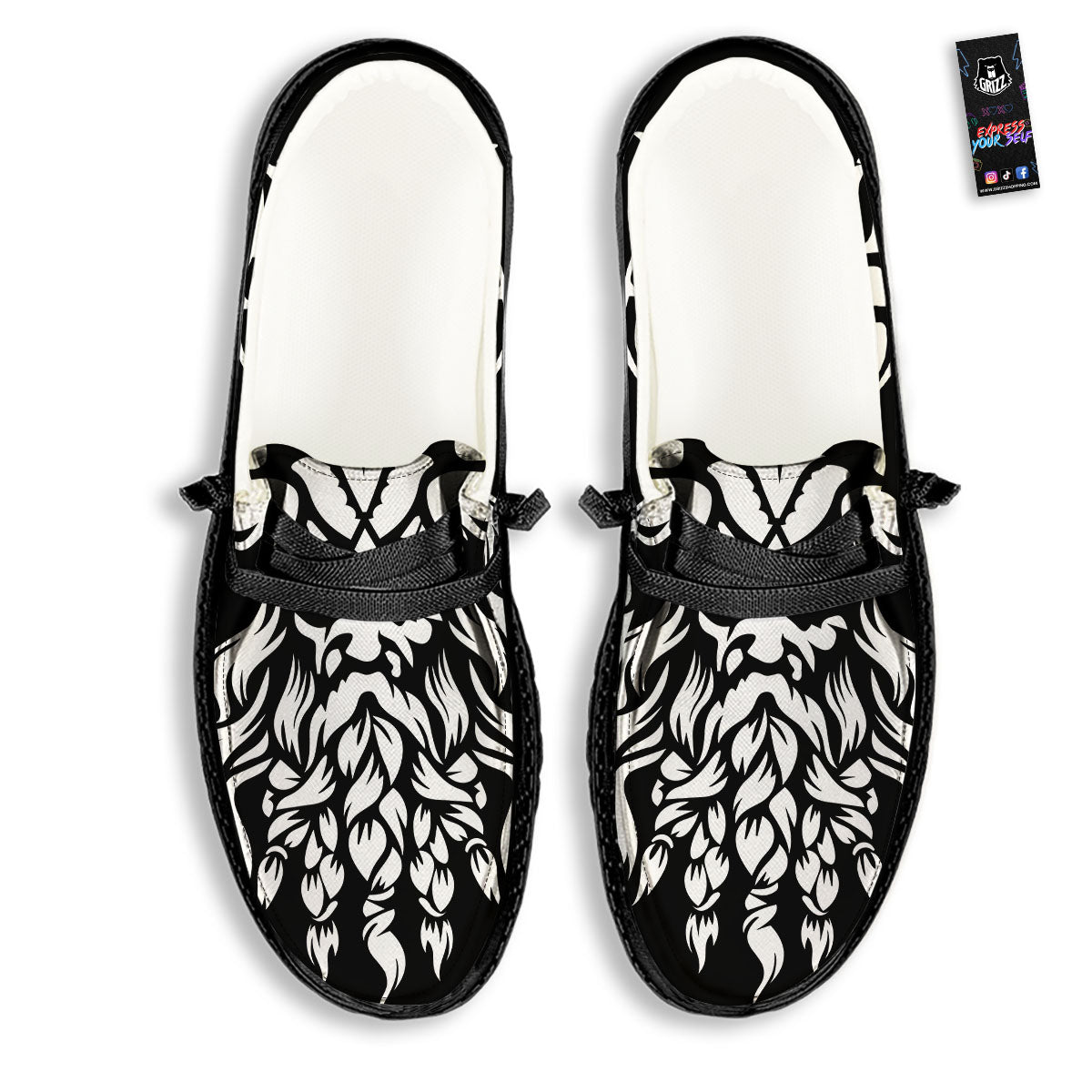 Viking God Odin White And Black Print Black Loafers-grizzshop