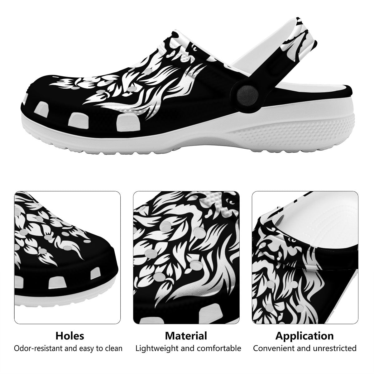 Viking God Odin White And Black Print Clog-grizzshop