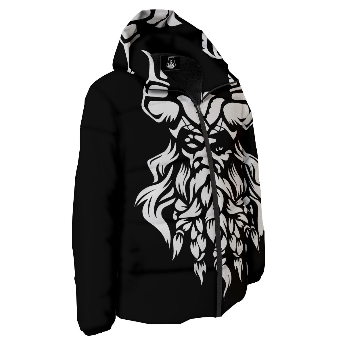 Viking God Odin White And Black Print Down Jacket-grizzshop