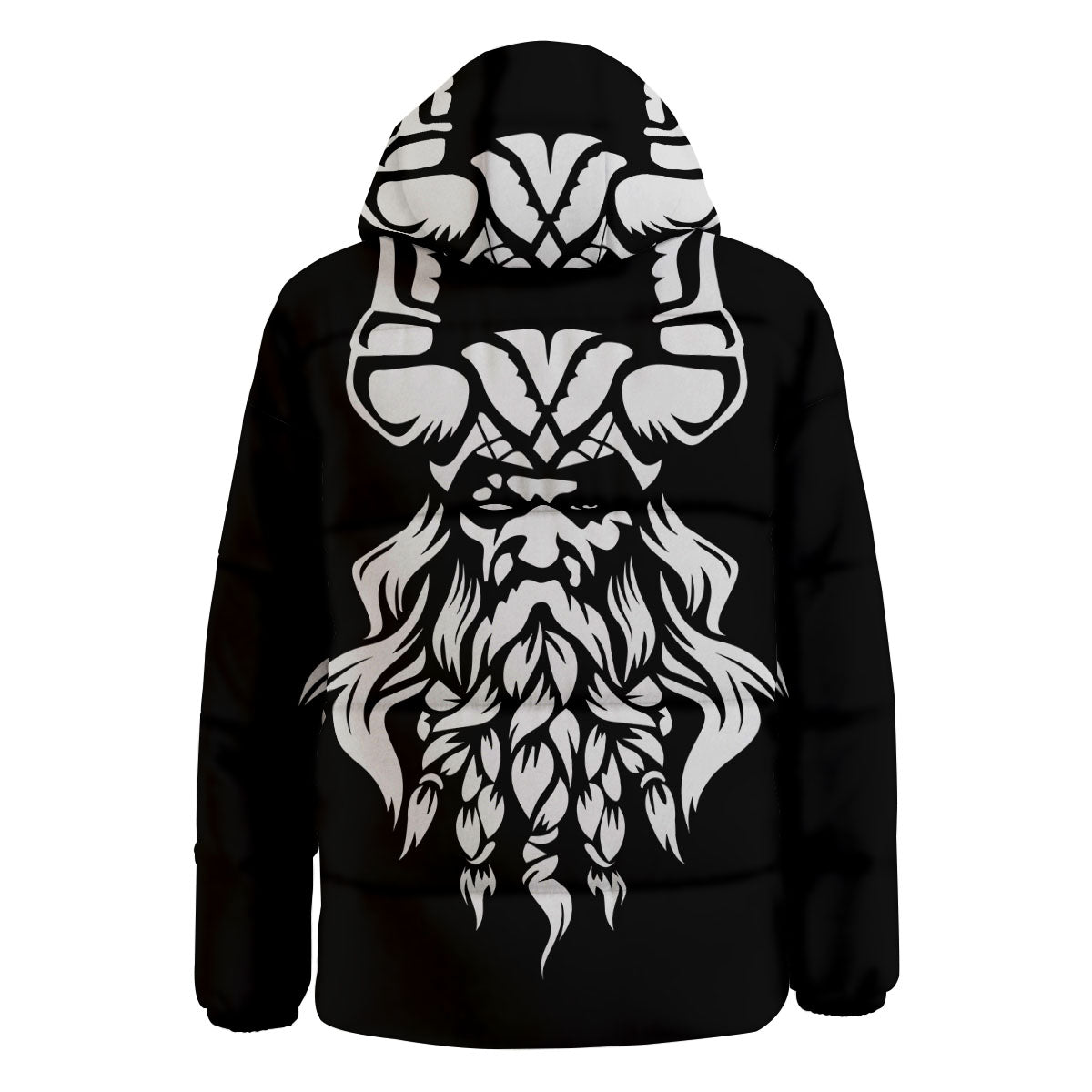 Viking God Odin White And Black Print Down Jacket-grizzshop