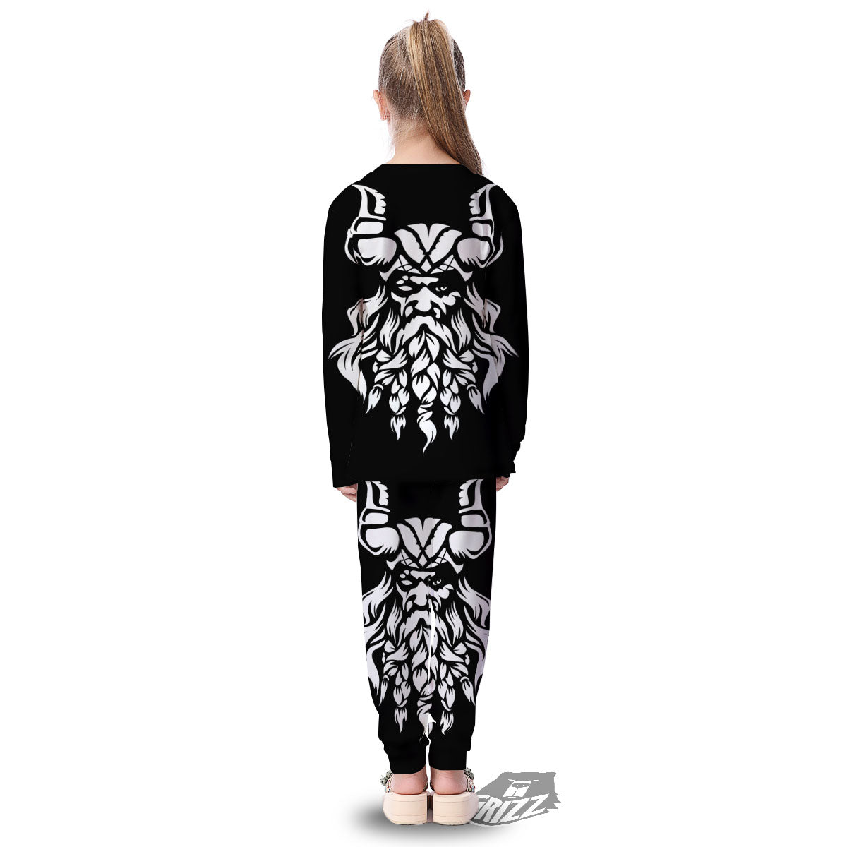 Viking God Odin White And Black Print Kid's Pajamas-grizzshop