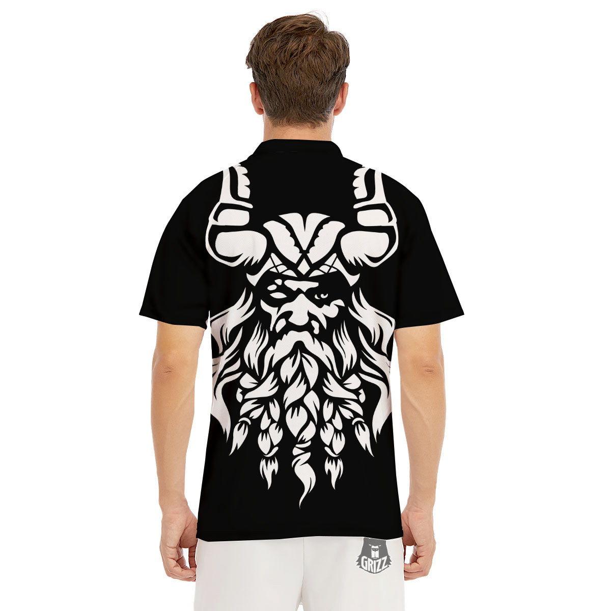 Viking God Odin White And Black Print Men's Golf Shirts-grizzshop