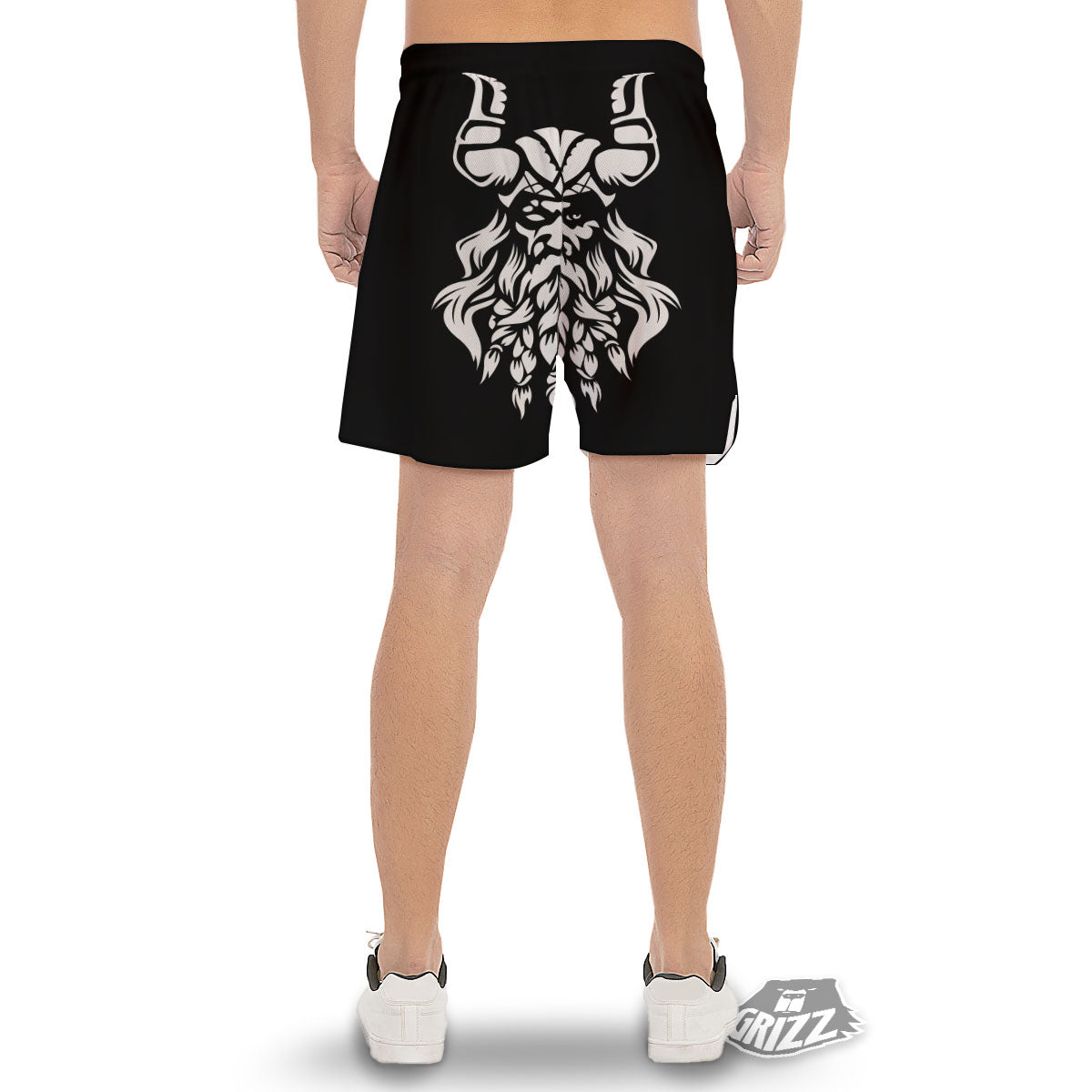 Viking God Odin White And Black Print Men's Gym Shorts-grizzshop