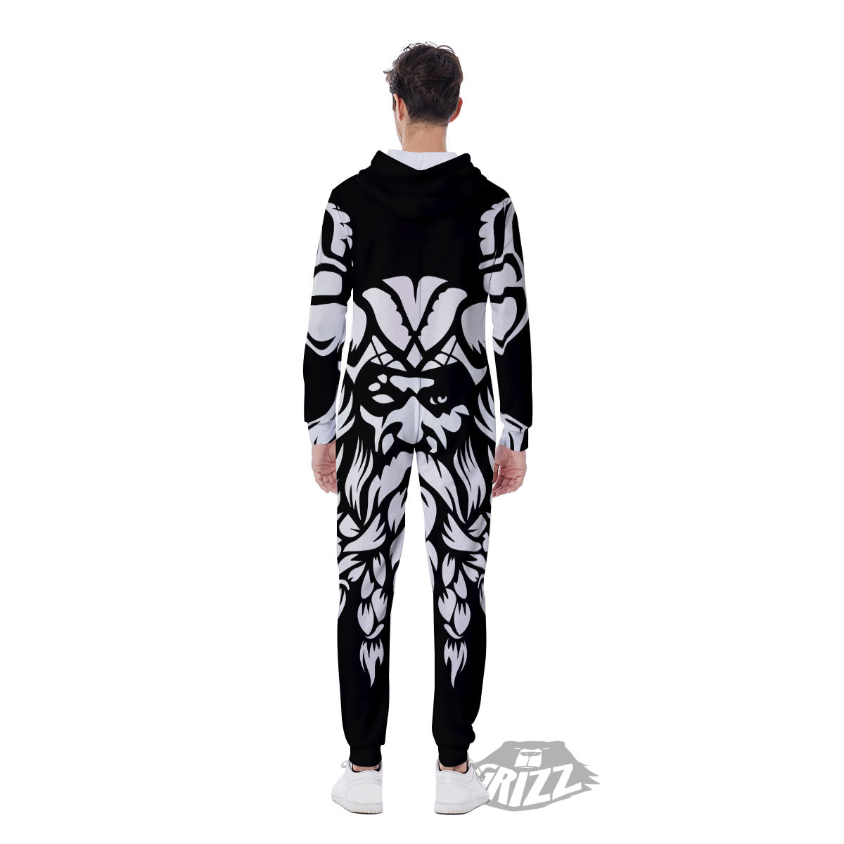 Viking God Odin White And Black Print Men's Jumpsuit-grizzshop