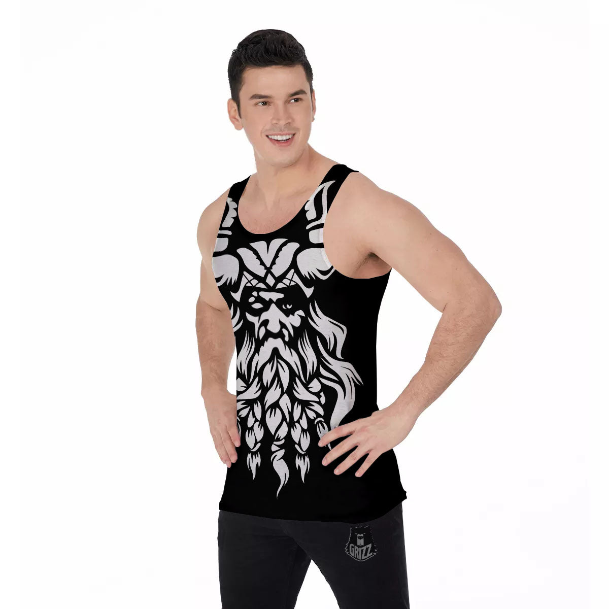 Viking God Odin White And Black Print Men's Tank Top-grizzshop