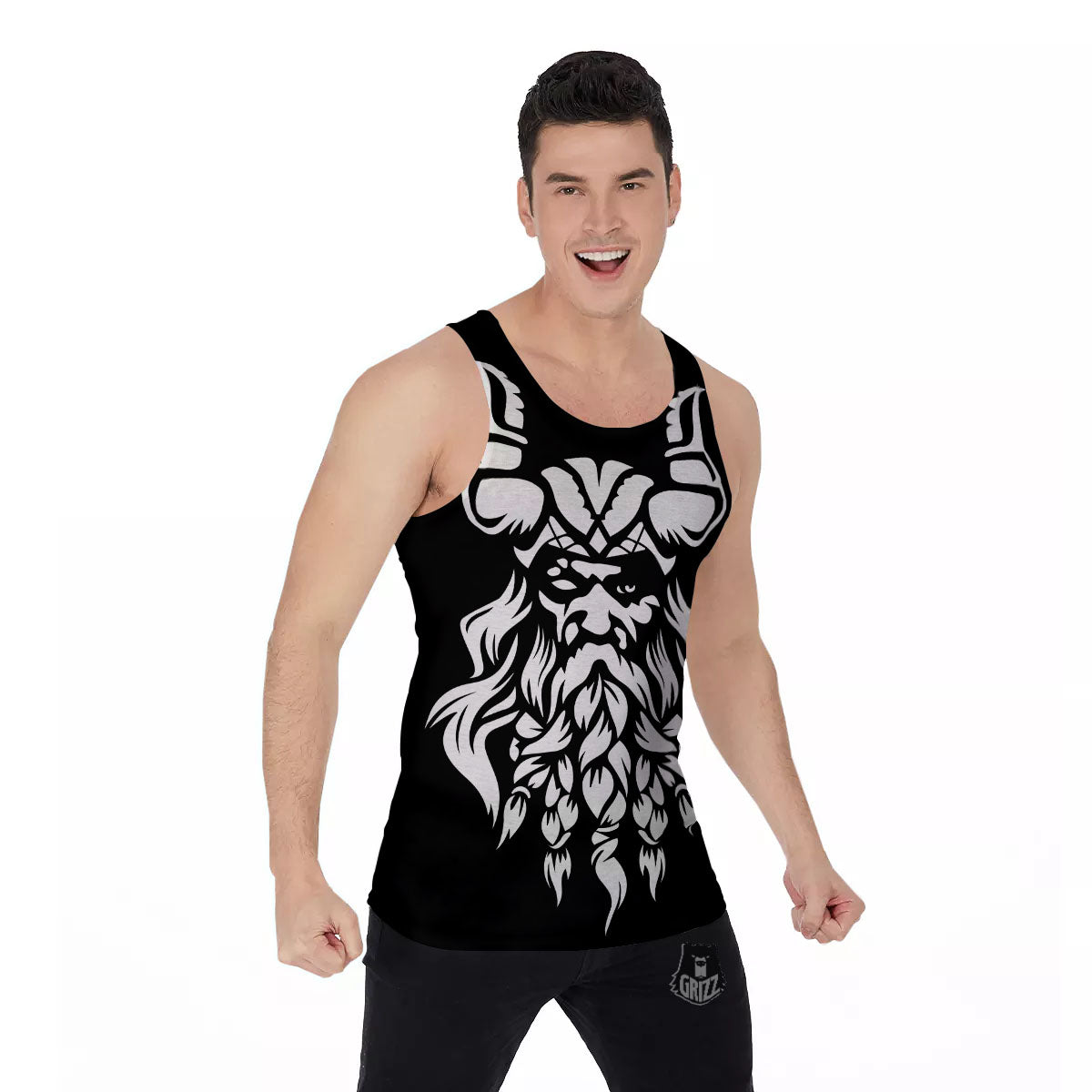 Viking God Odin White And Black Print Men's Tank Top-grizzshop