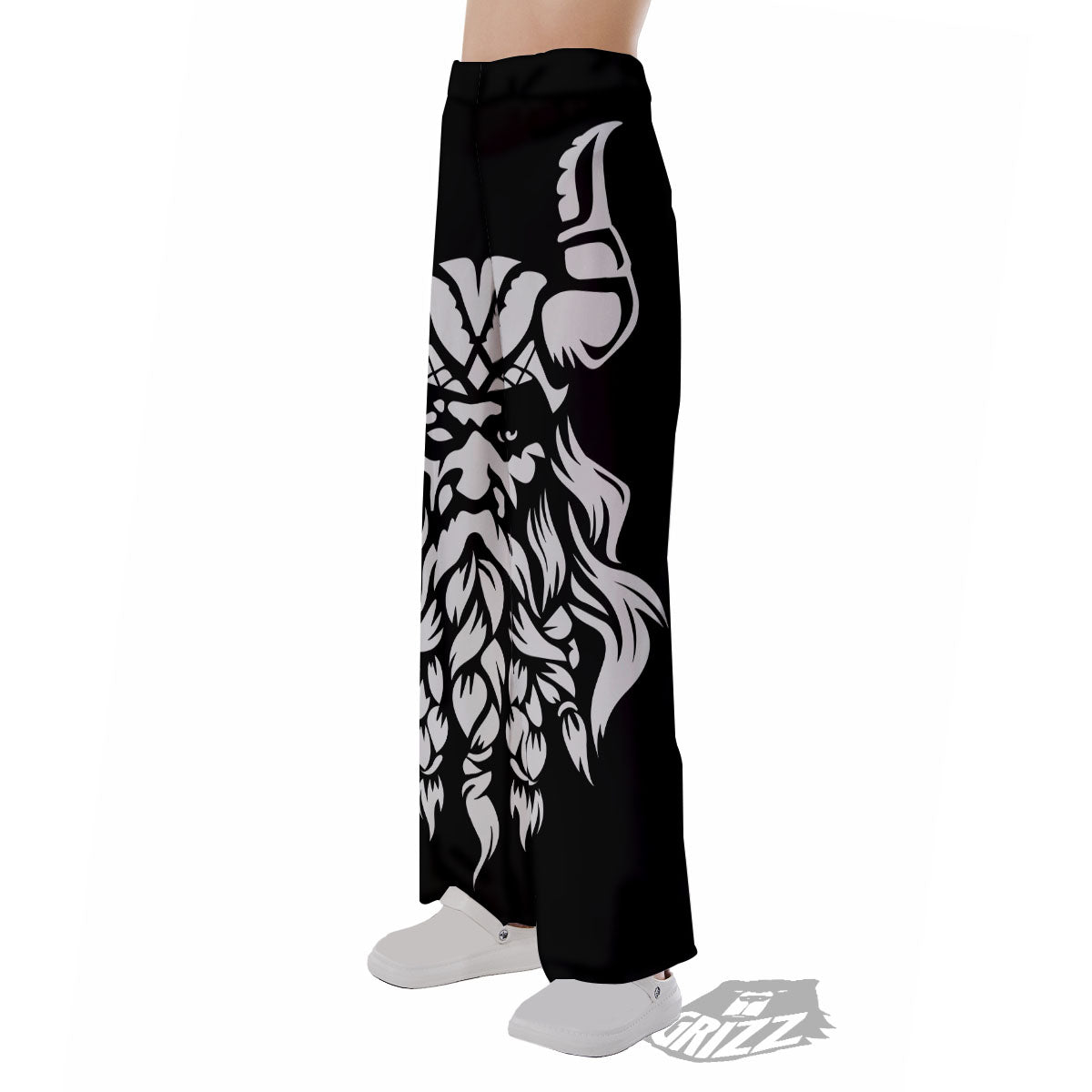 Viking God Odin White And Black Print Pajama Pants-grizzshop
