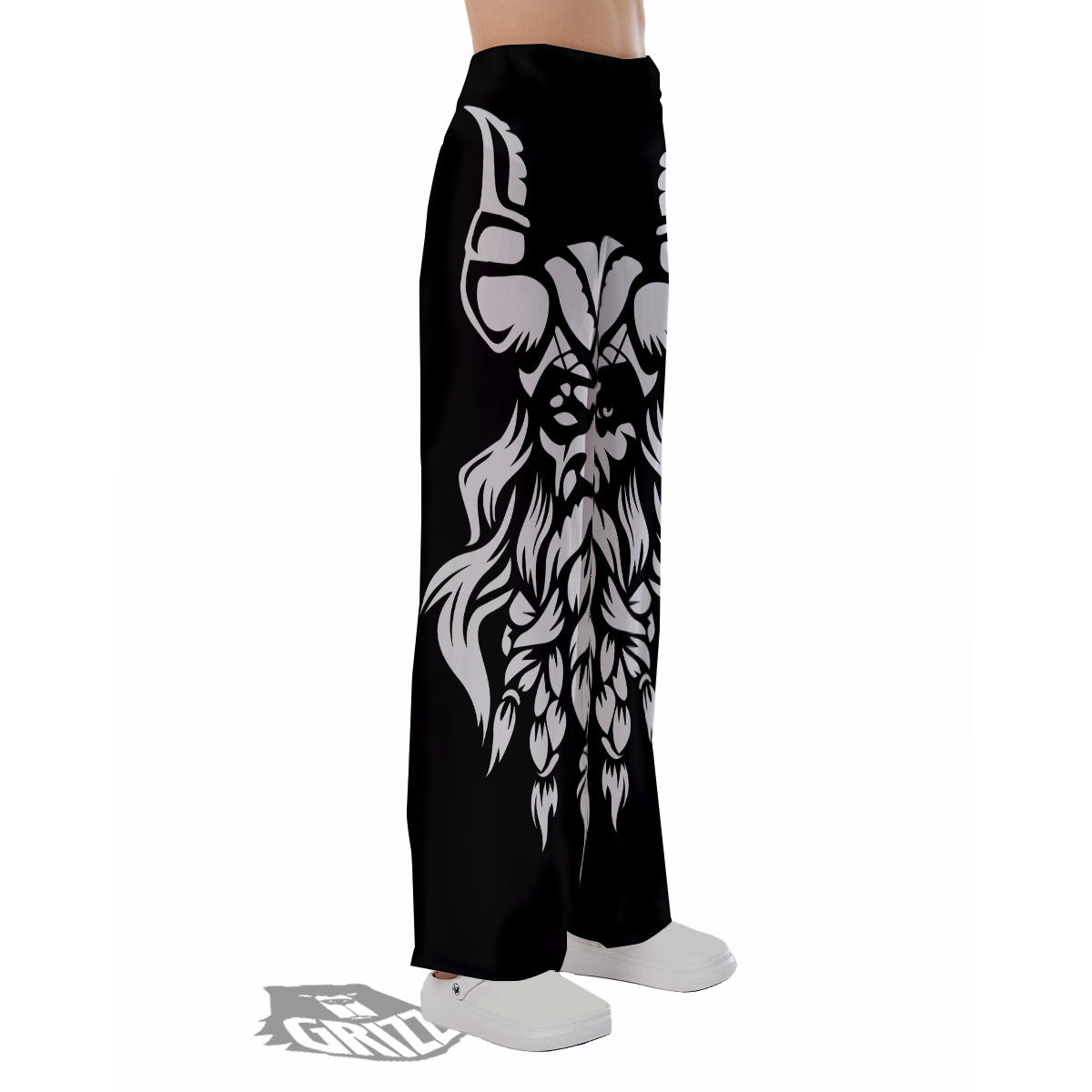 Viking God Odin White And Black Print Pajama Pants-grizzshop