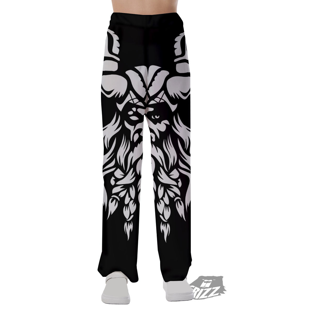 Viking God Odin White And Black Print Pajama Pants-grizzshop