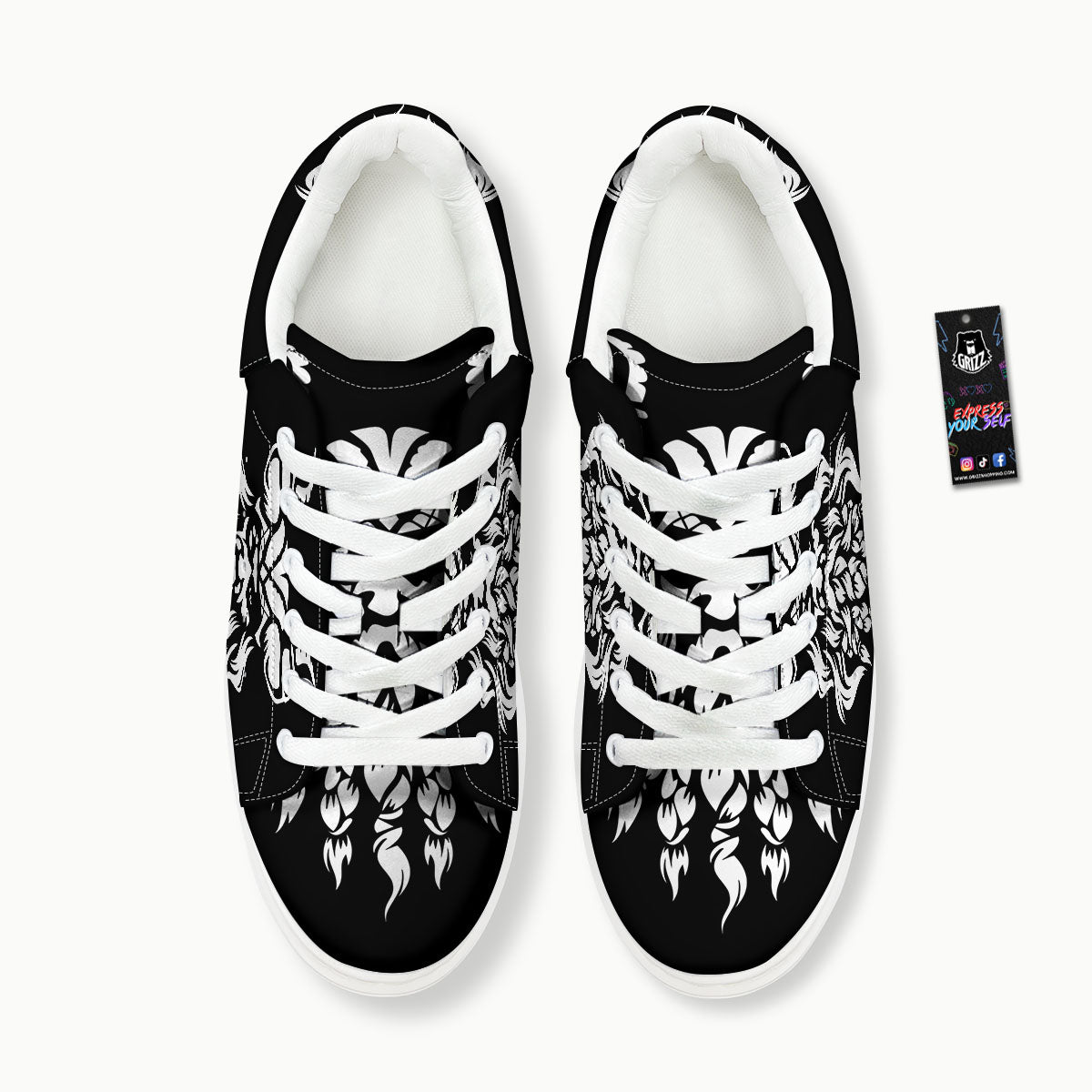 Viking God Odin White And Black Print Platform Shoes-grizzshop