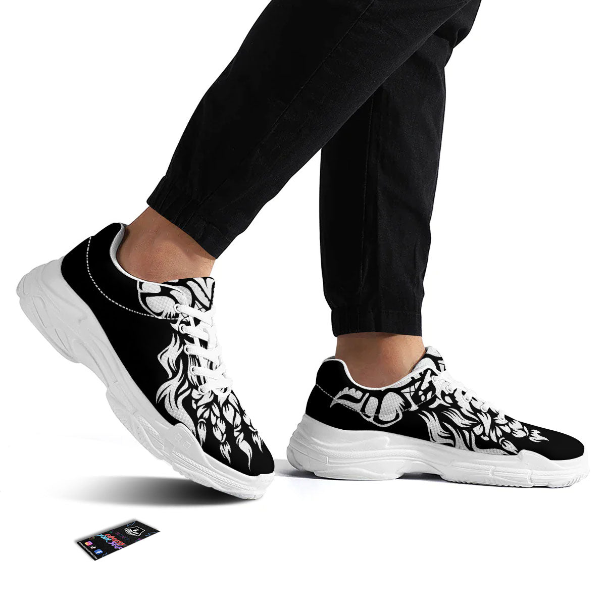 Viking God Odin White And Black Print White Chunky Shoes-grizzshop