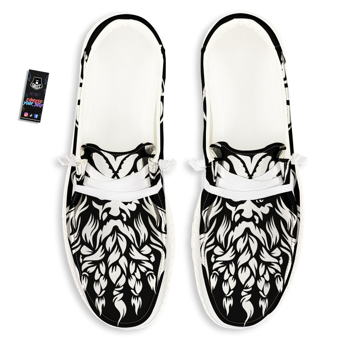Viking God Odin White And Black Print White Loafers-grizzshop