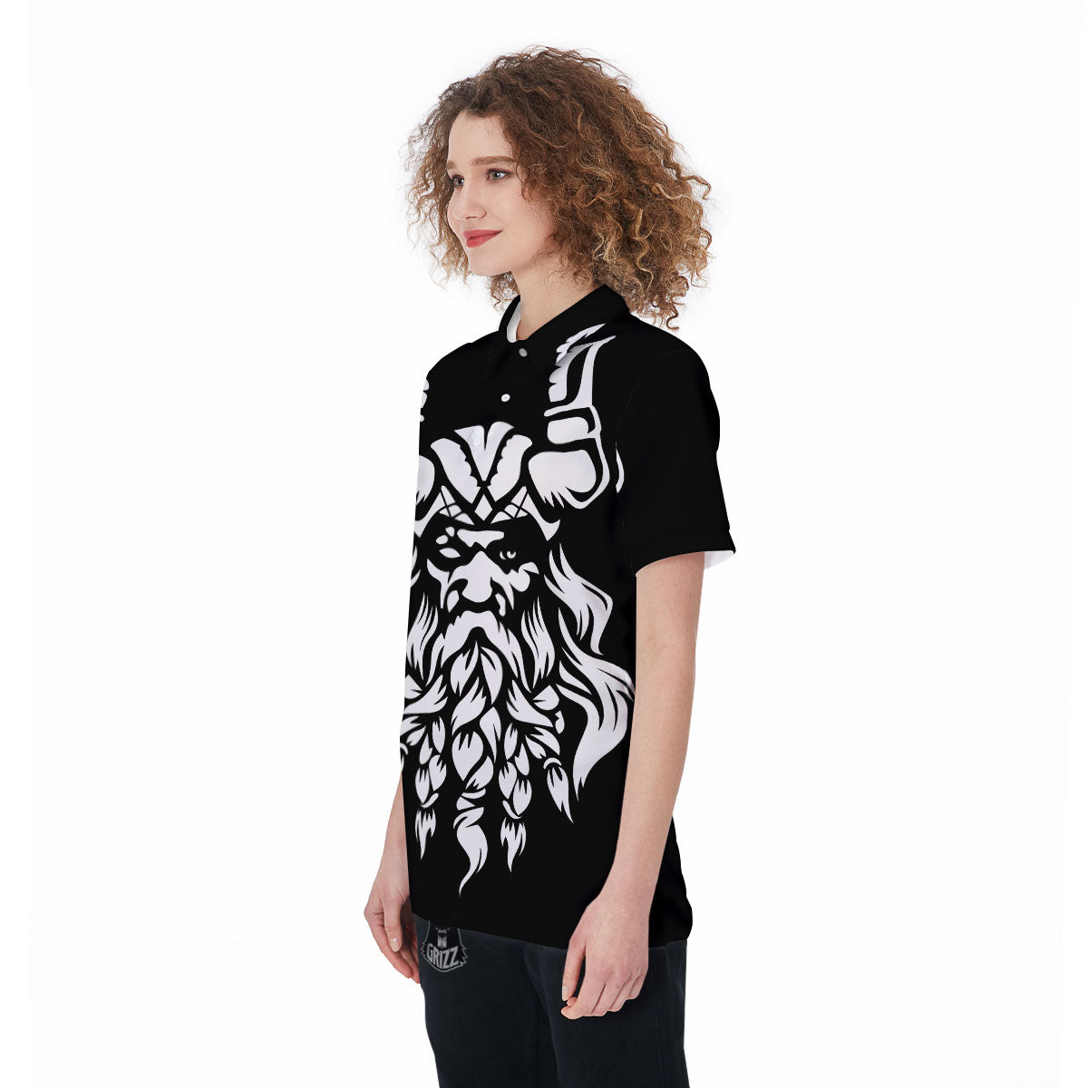 Viking God Odin White And Black Print Women's Golf Shirts-grizzshop