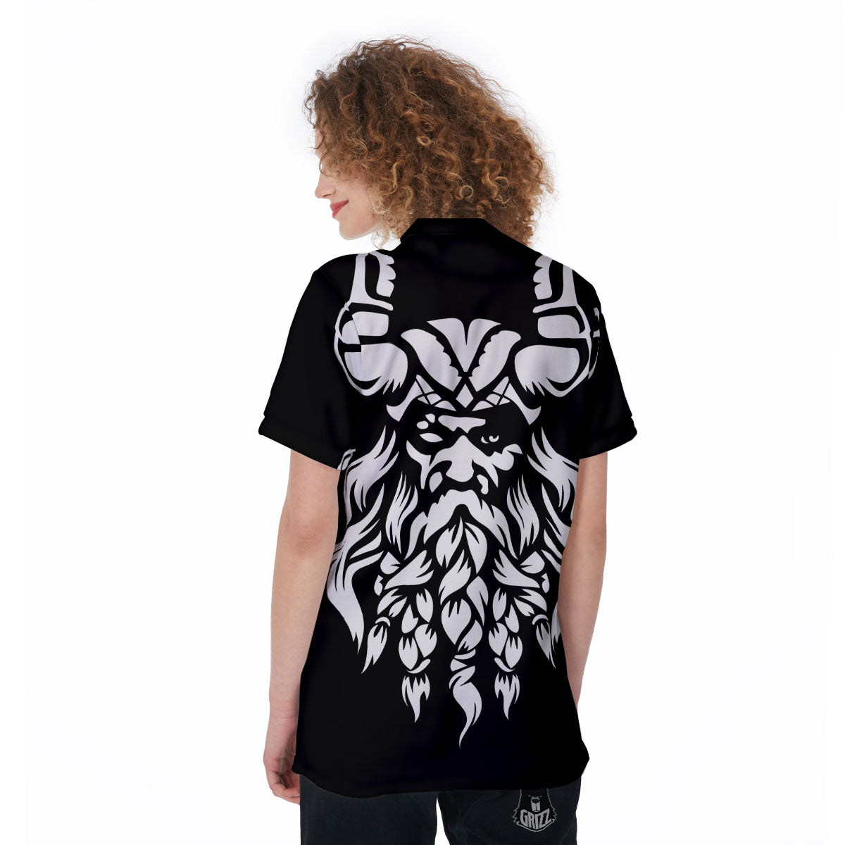 Viking God Odin White And Black Print Women's Golf Shirts-grizzshop