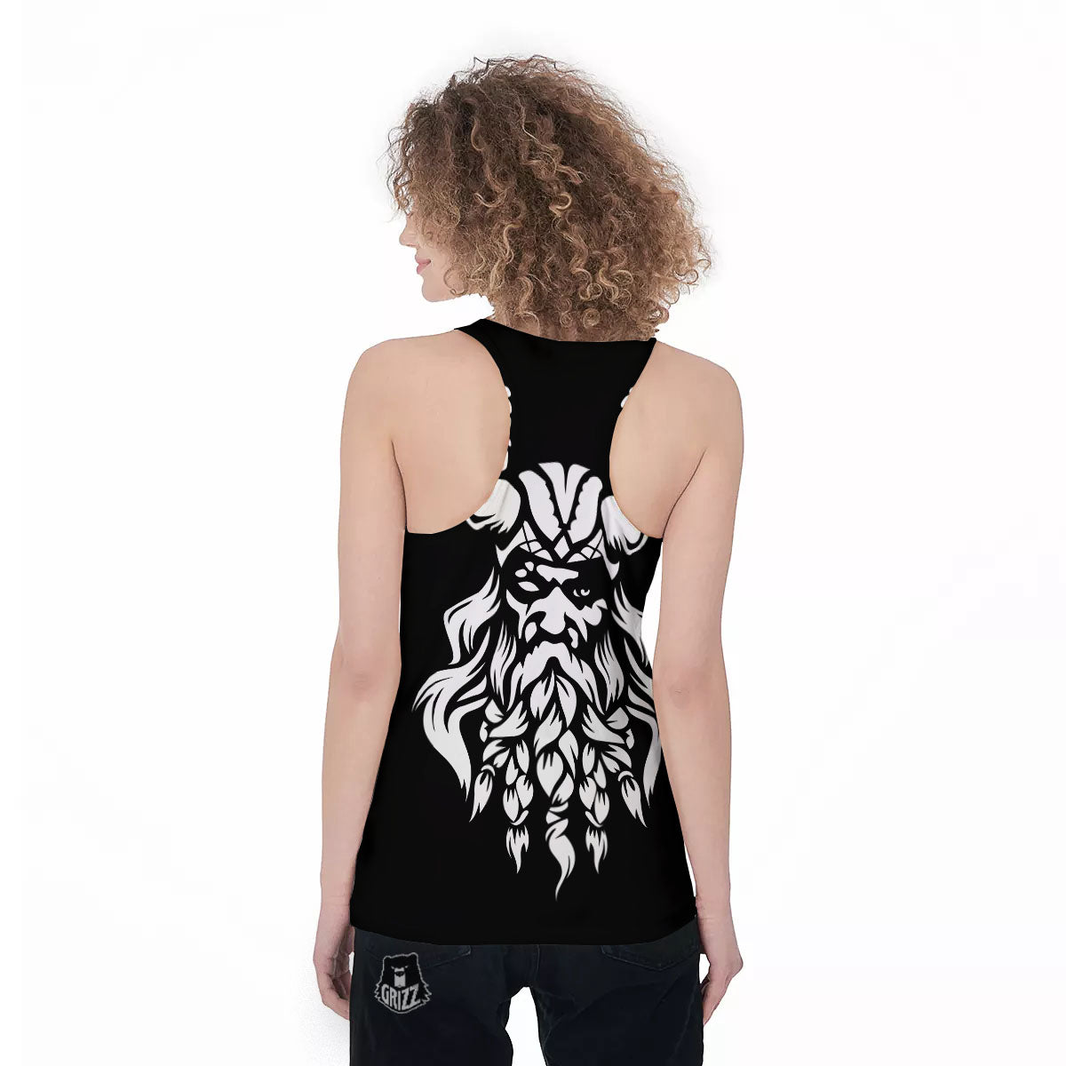 Viking God Odin White And Black Print Women's Racerback Tank Top-grizzshop
