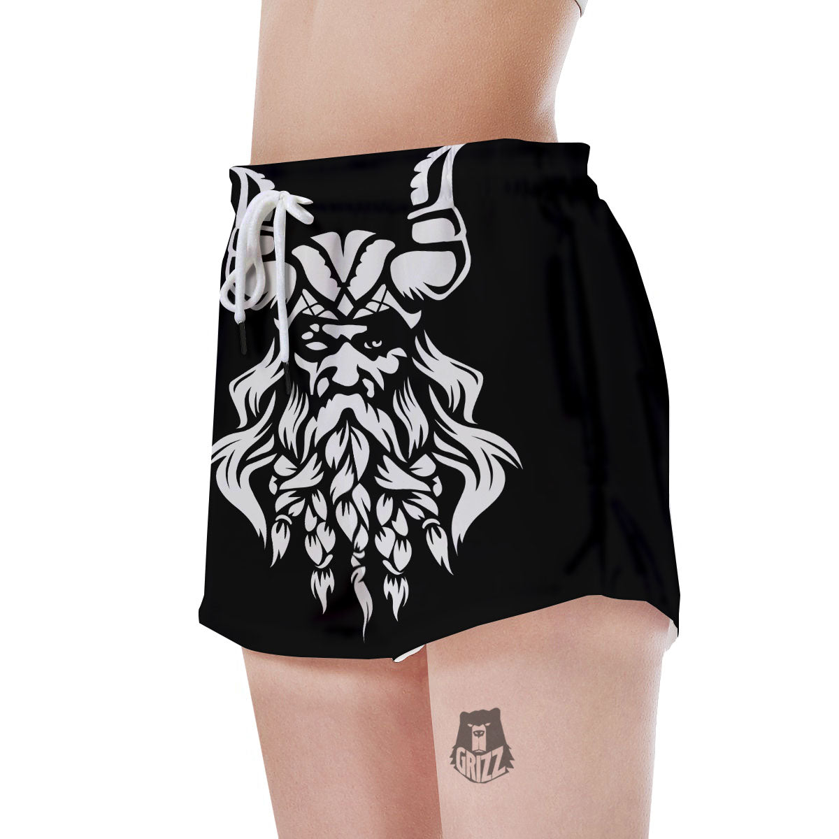 Viking God Odin White And Black Print Women's Shorts-grizzshop