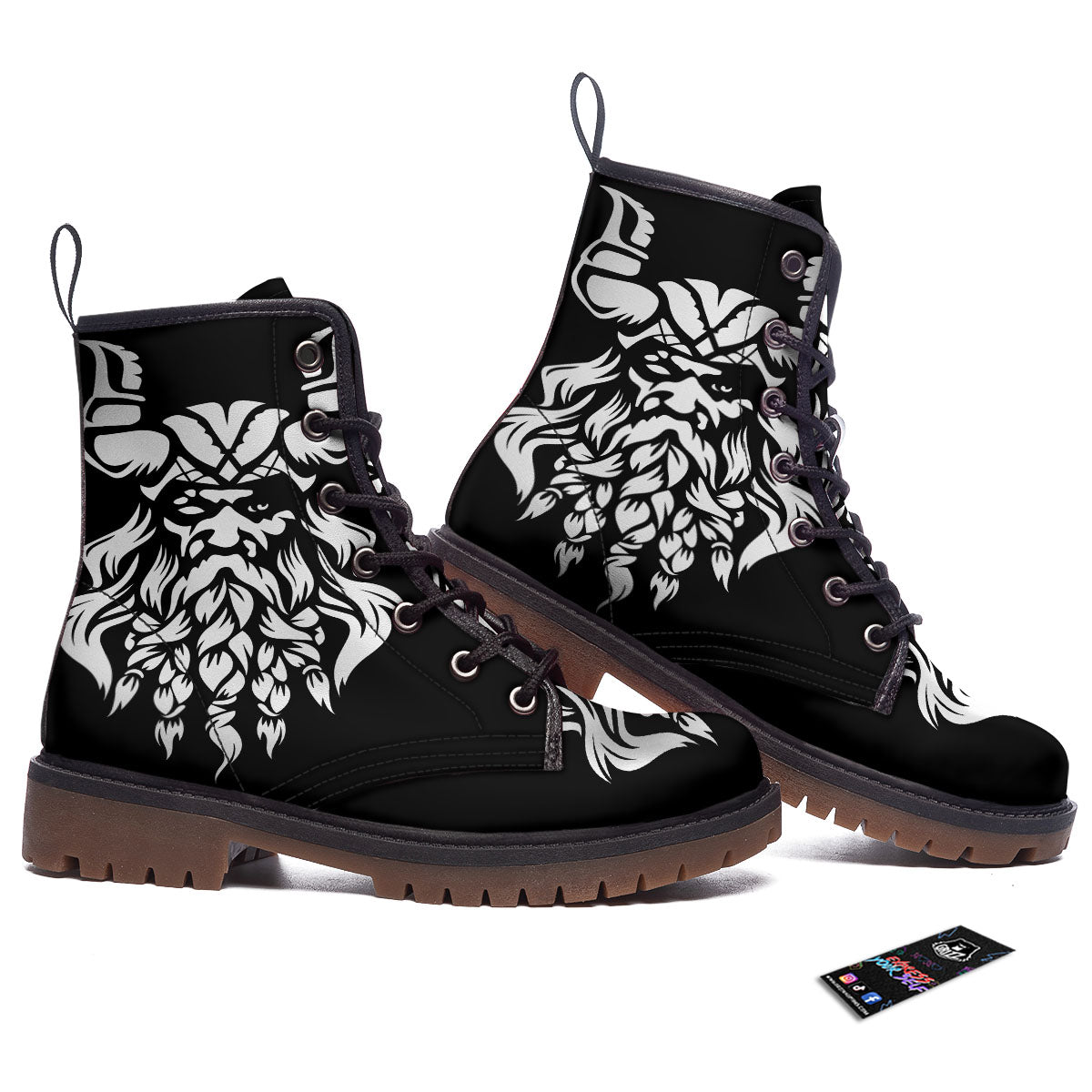 Viking God Odin White And Black Print Work Boots-grizzshop