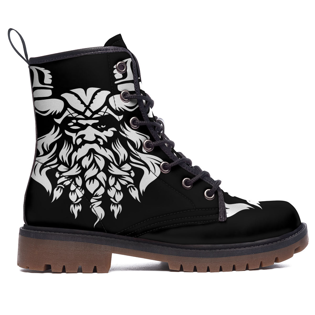 Viking God Odin White And Black Print Work Boots-grizzshop