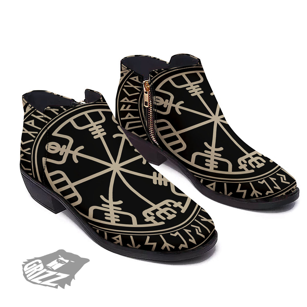 Viking Helm Of Terror Scandinavian Print Ankle Boots-grizzshop