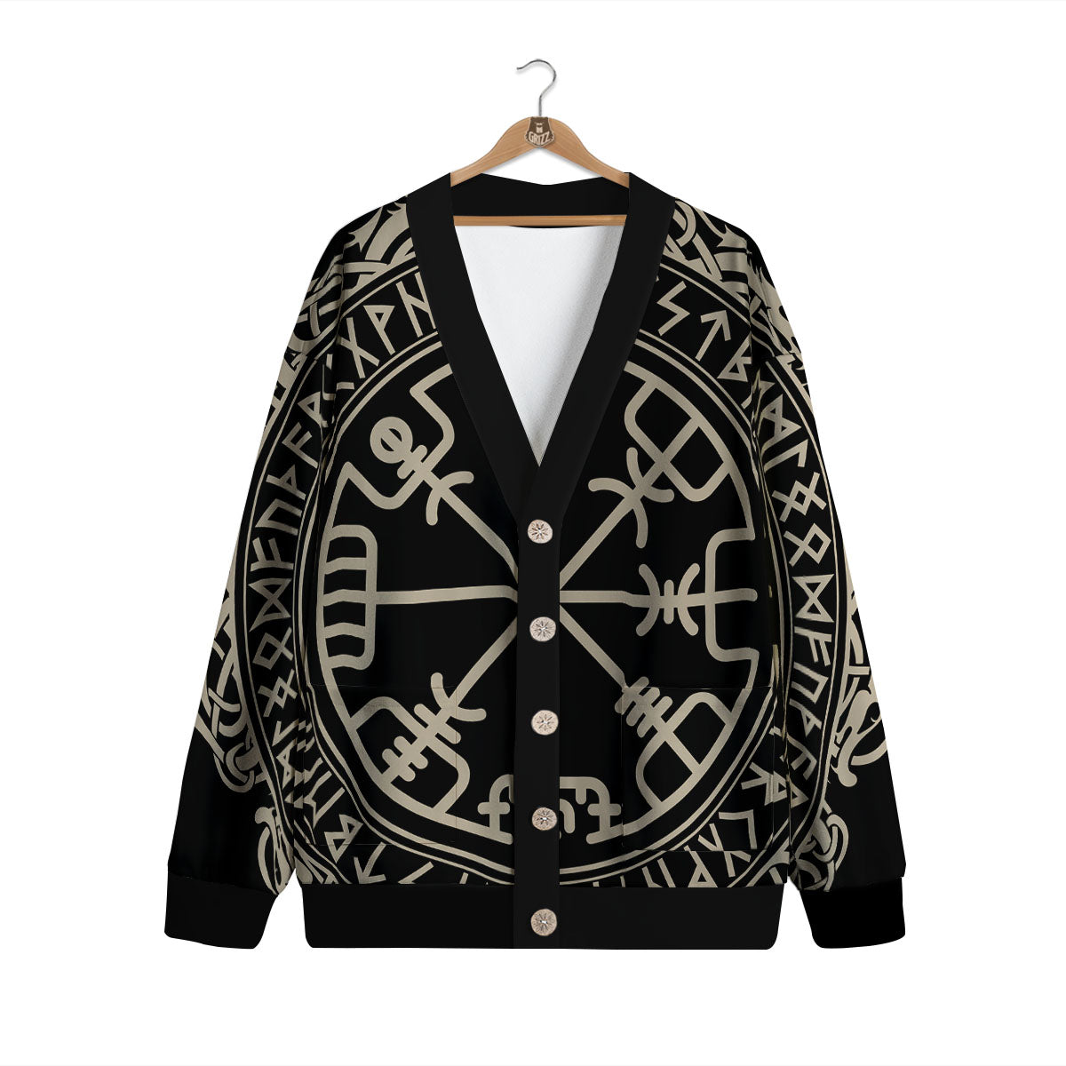 Viking Helm Of Terror Scandinavian Print Cardigan-grizzshop