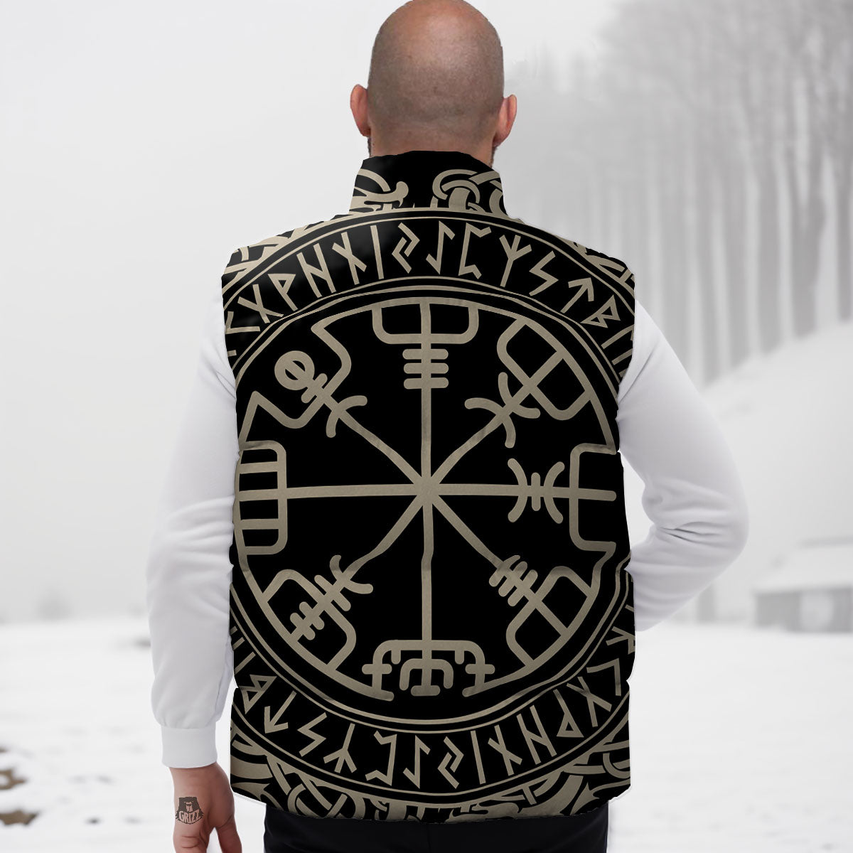Viking Helm Of Terror Scandinavian Print Down Vest
