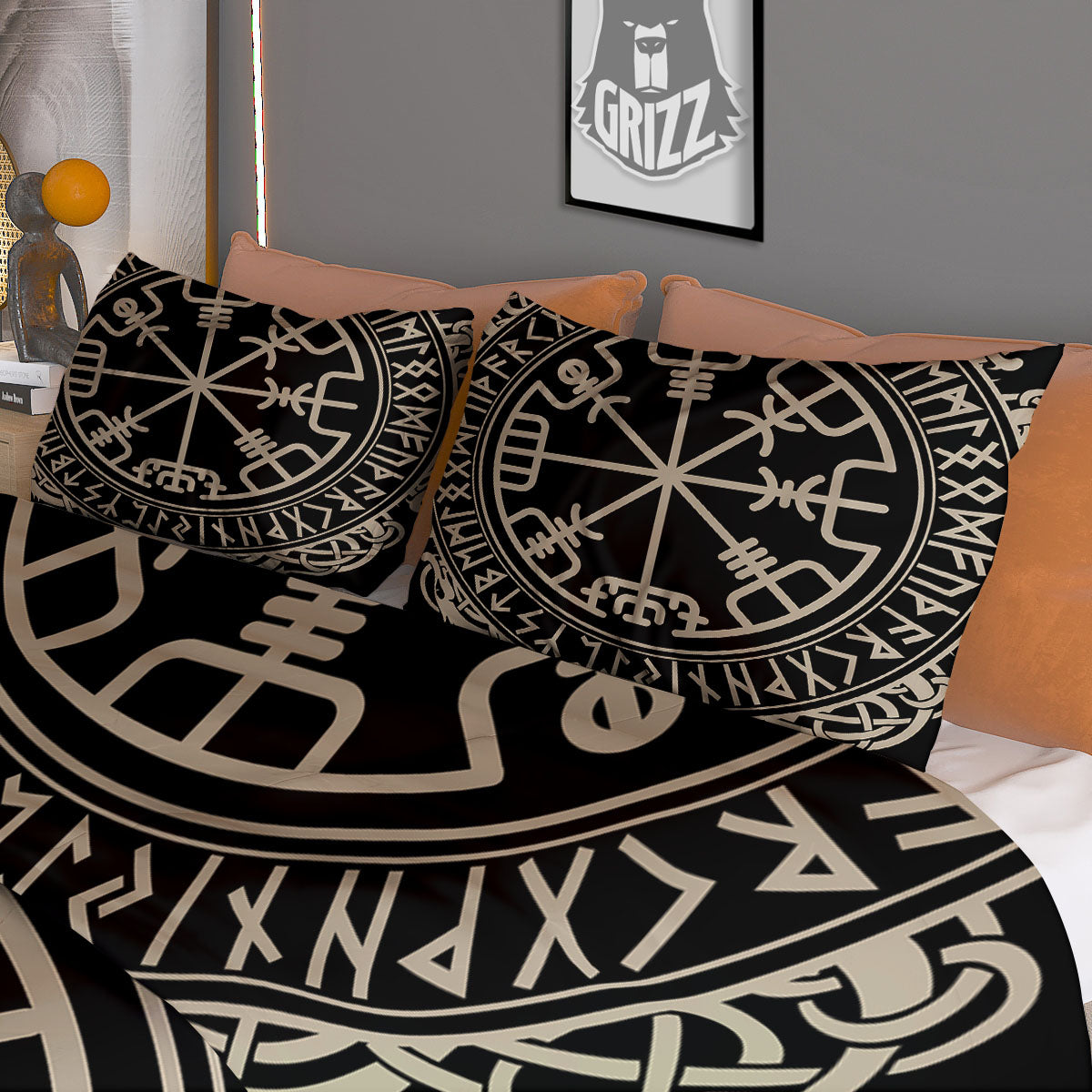 Viking Helm Of Terror Scandinavian Print Duvet Cover Bedding Set