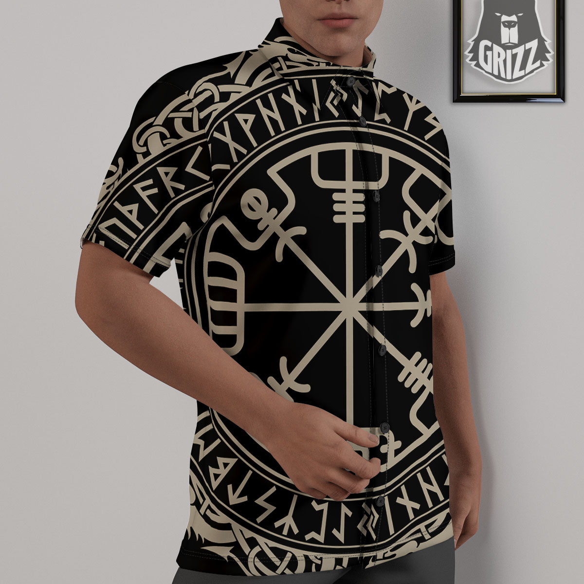 Viking Helm Of Terror Scandinavian Print Untucked Shirts-grizzshop