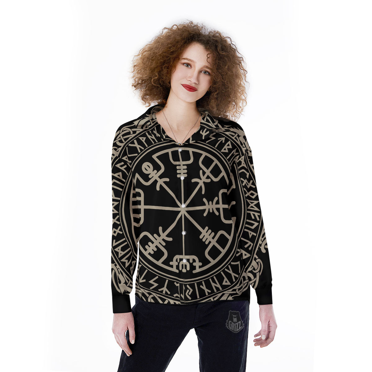 Viking Helm Of Terror Scandinavian Print Women's Long Sleeve Shirts-grizzshop