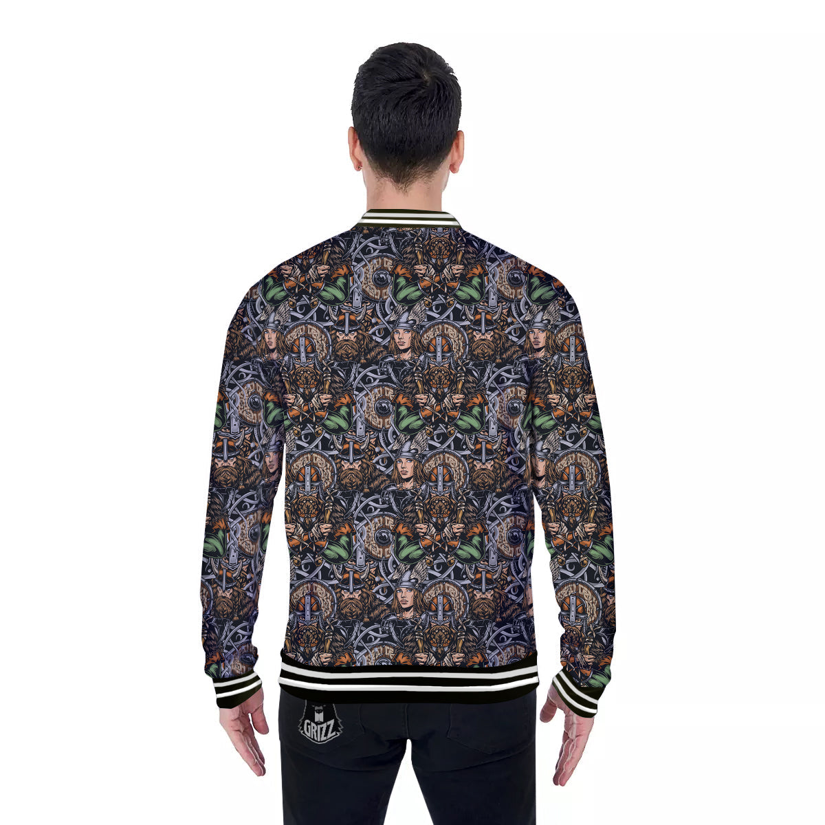Viking Nordic Warriors Print Pattern Baseball Jacket-grizzshop
