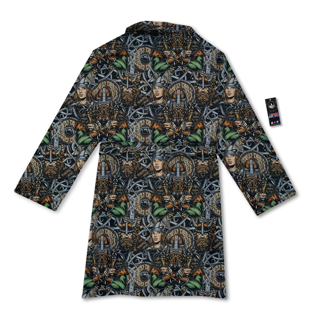 Viking Nordic Warriors Print Pattern Bathrobe-grizzshop