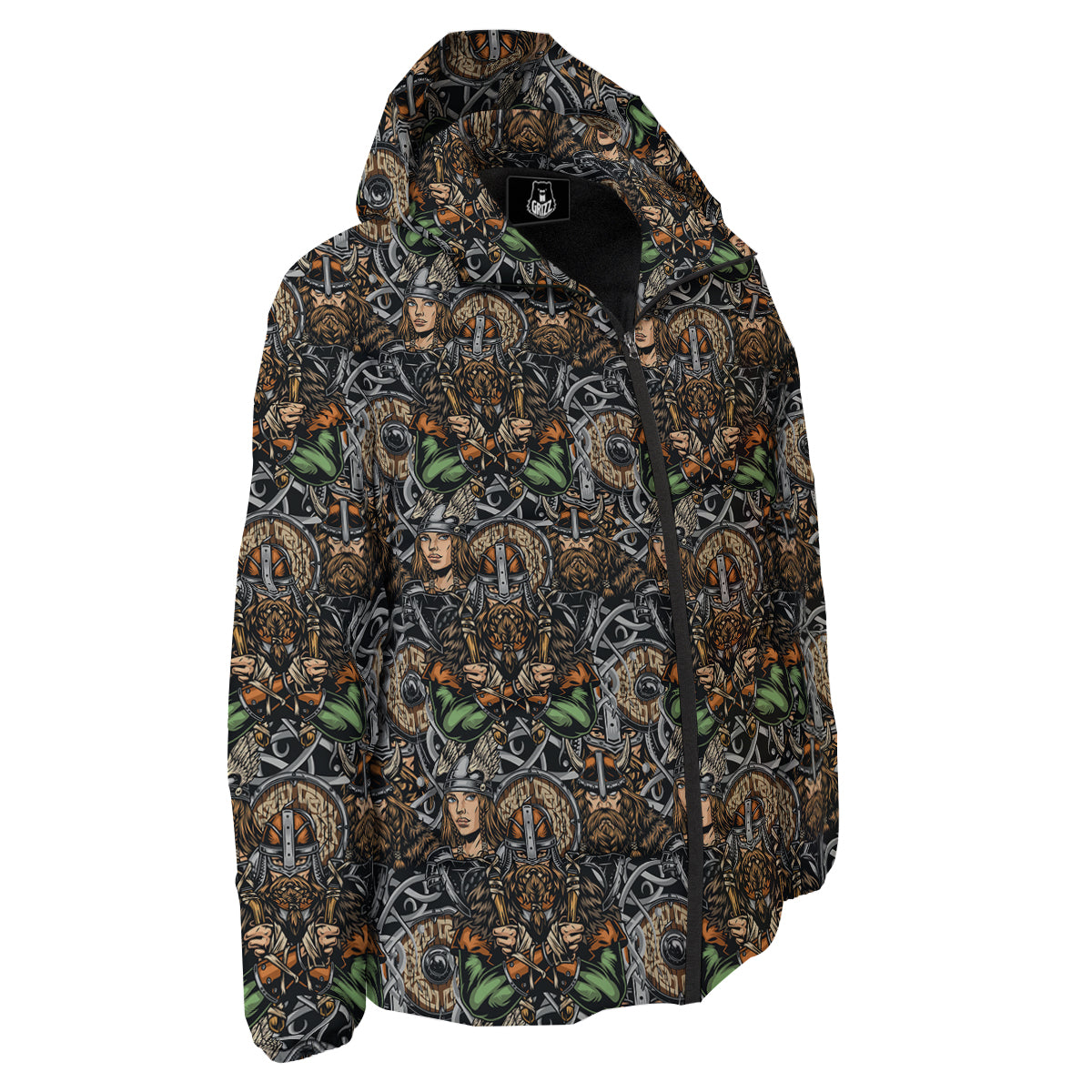 Viking Nordic Warriors Print Pattern Down Jacket-grizzshop