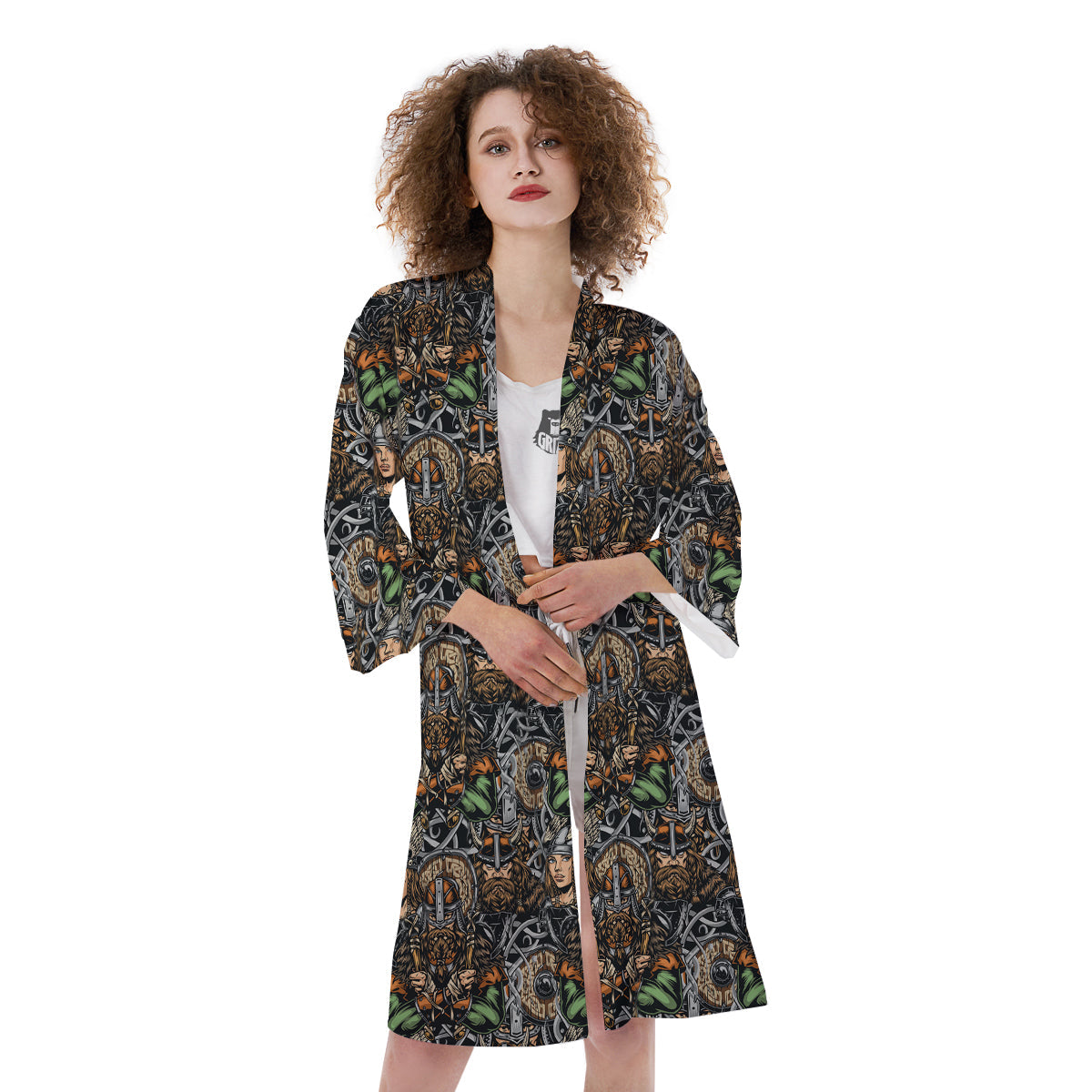 Viking Nordic Warriors Print Pattern Kimono-grizzshop