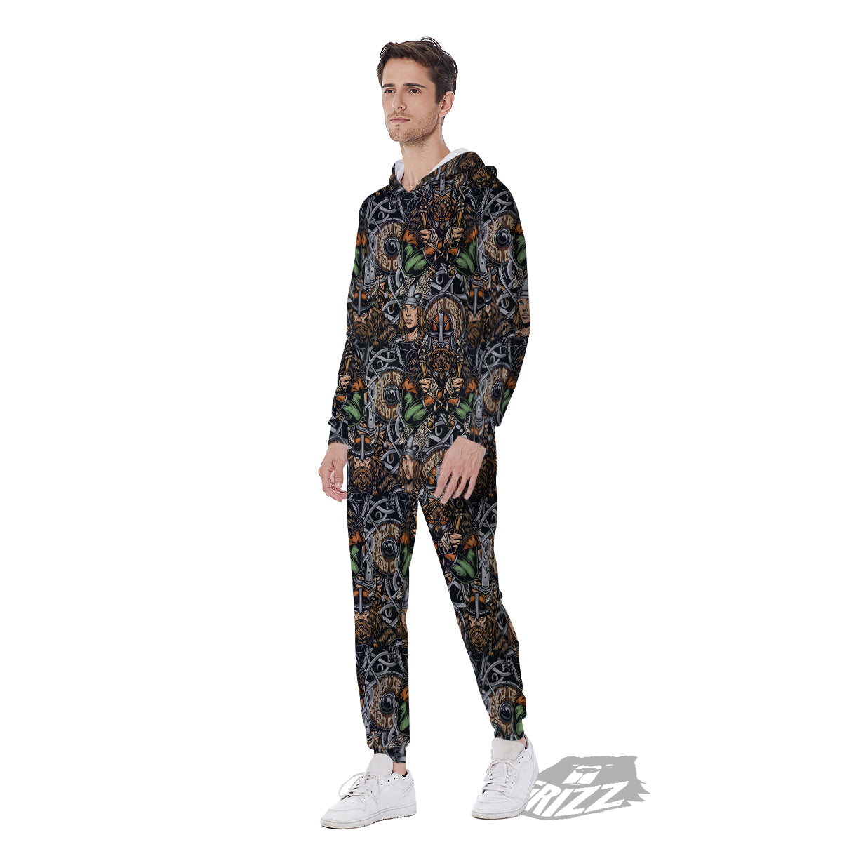 Viking Nordic Warriors Print Pattern Men's Jumpsuit-grizzshop