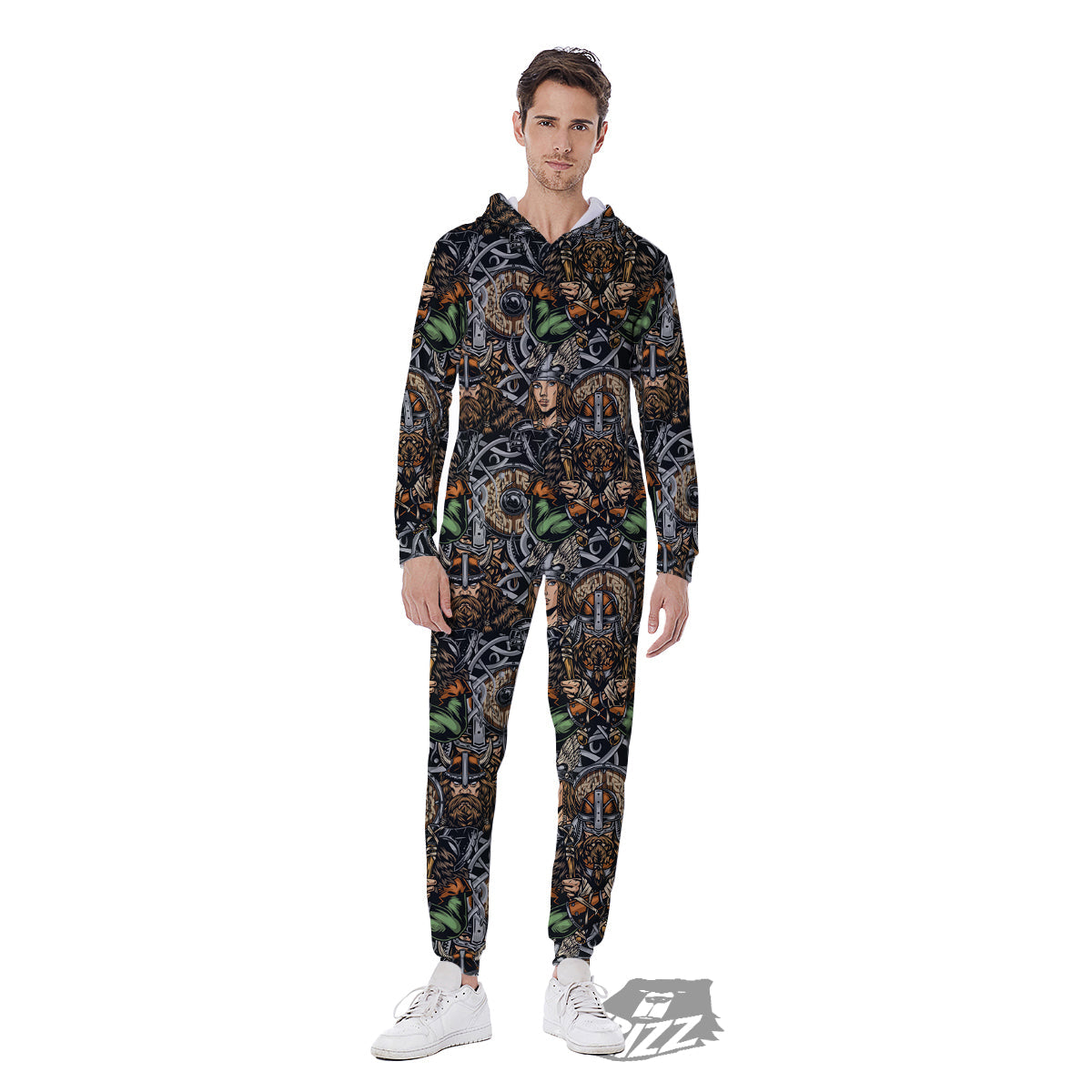 Viking Nordic Warriors Print Pattern Men's Jumpsuit-grizzshop