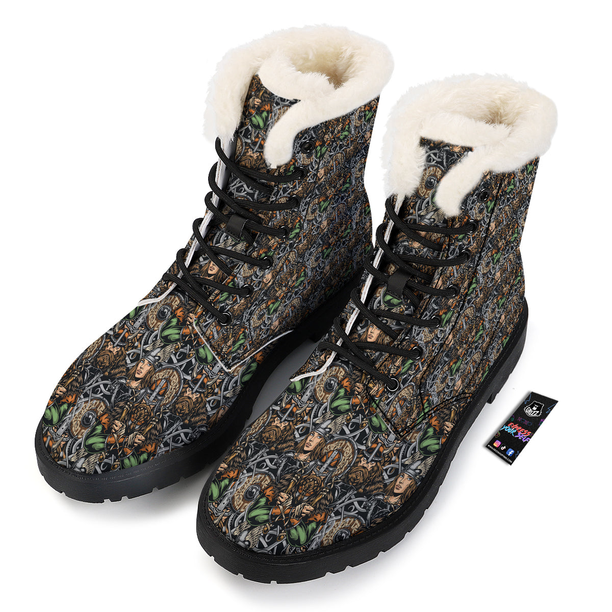 Viking Nordic Warriors Print Pattern Winter Boots-grizzshop
