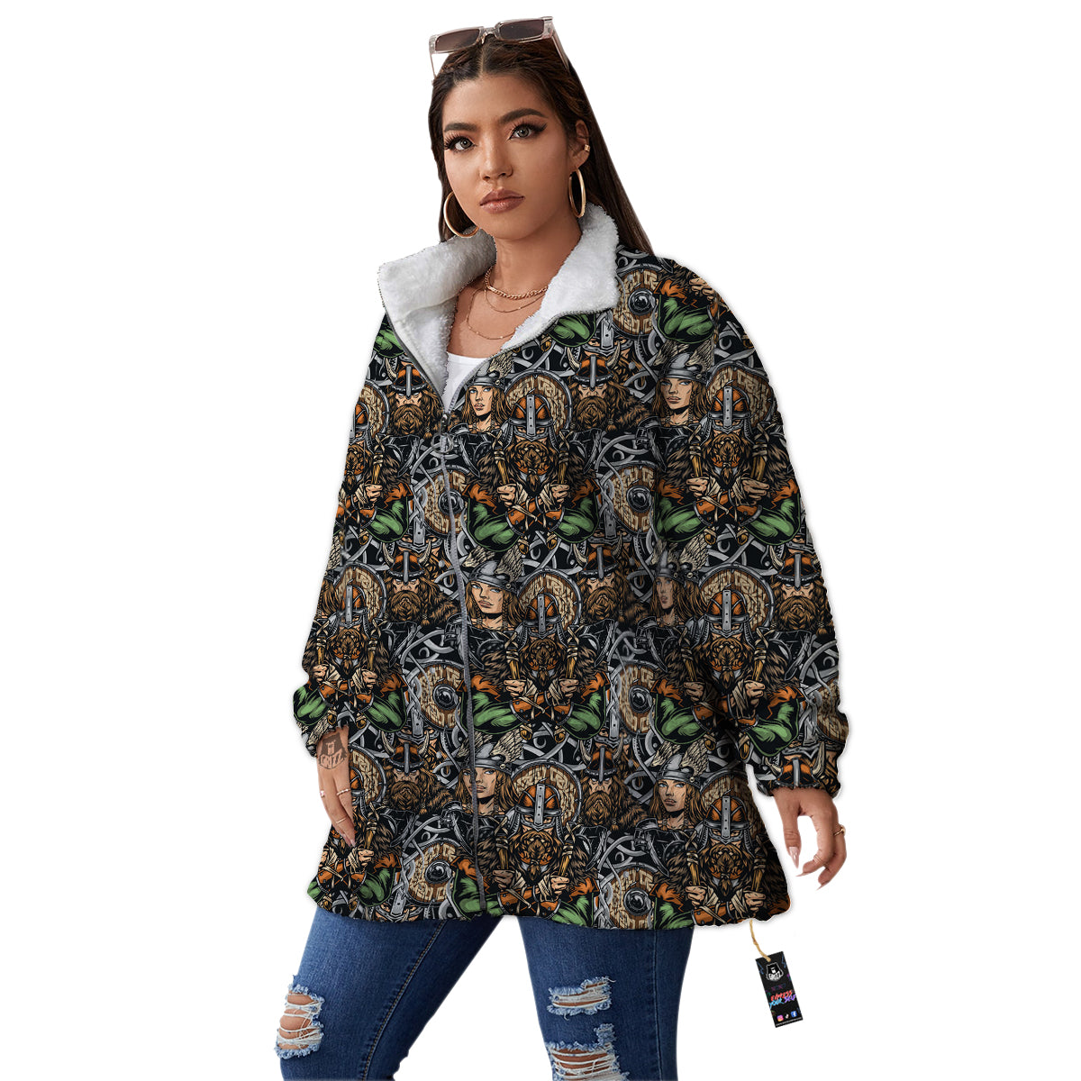 Viking Nordic Warriors Print Pattern Women's Sherpa Jacket-grizzshop