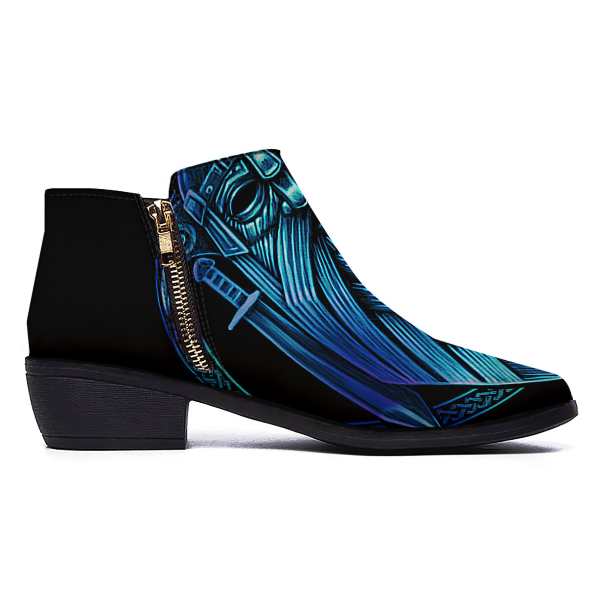 Viking Norse God Odin Blue Print Ankle Boots-grizzshop