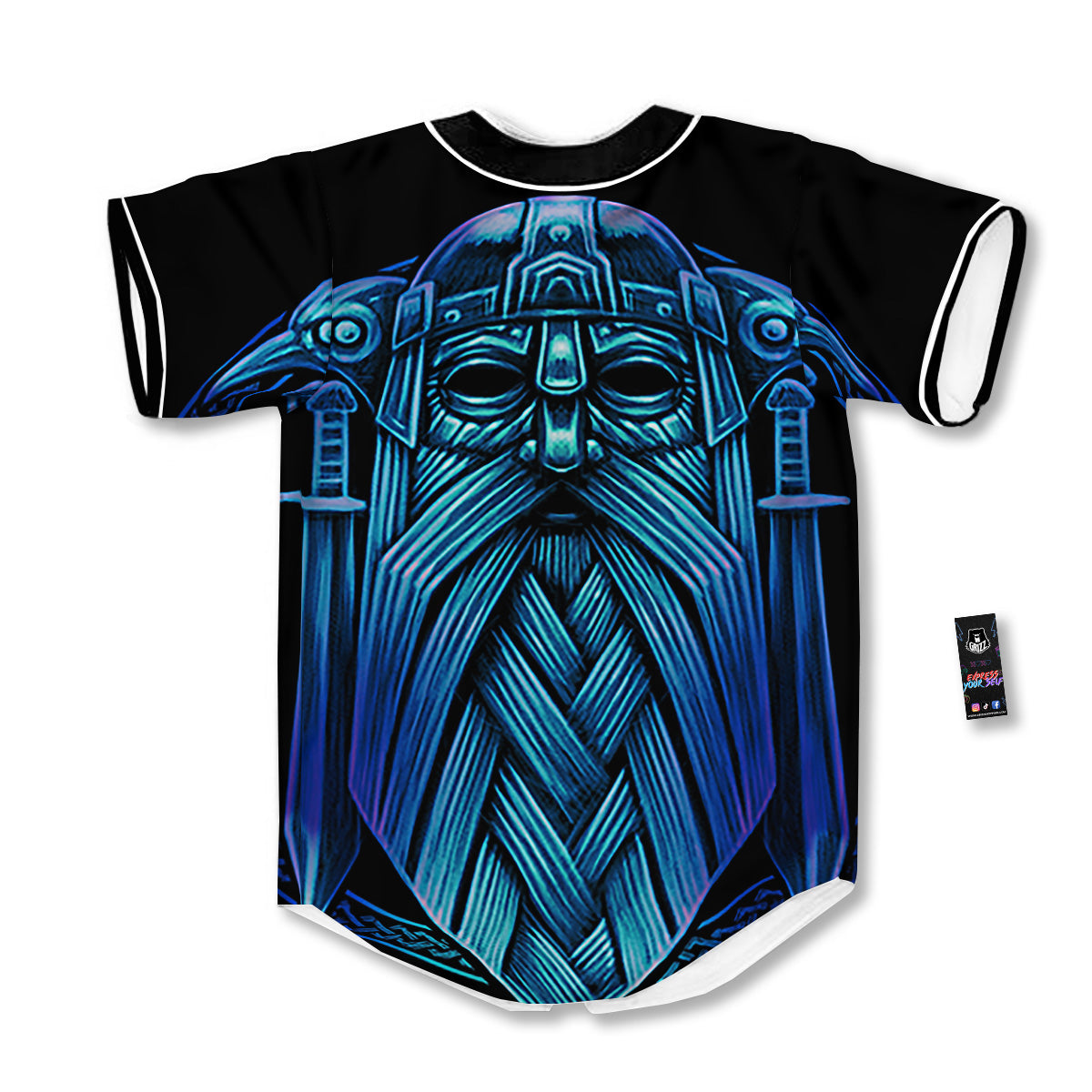 Viking Norse God Odin Blue Print Baseball Jersey-grizzshop