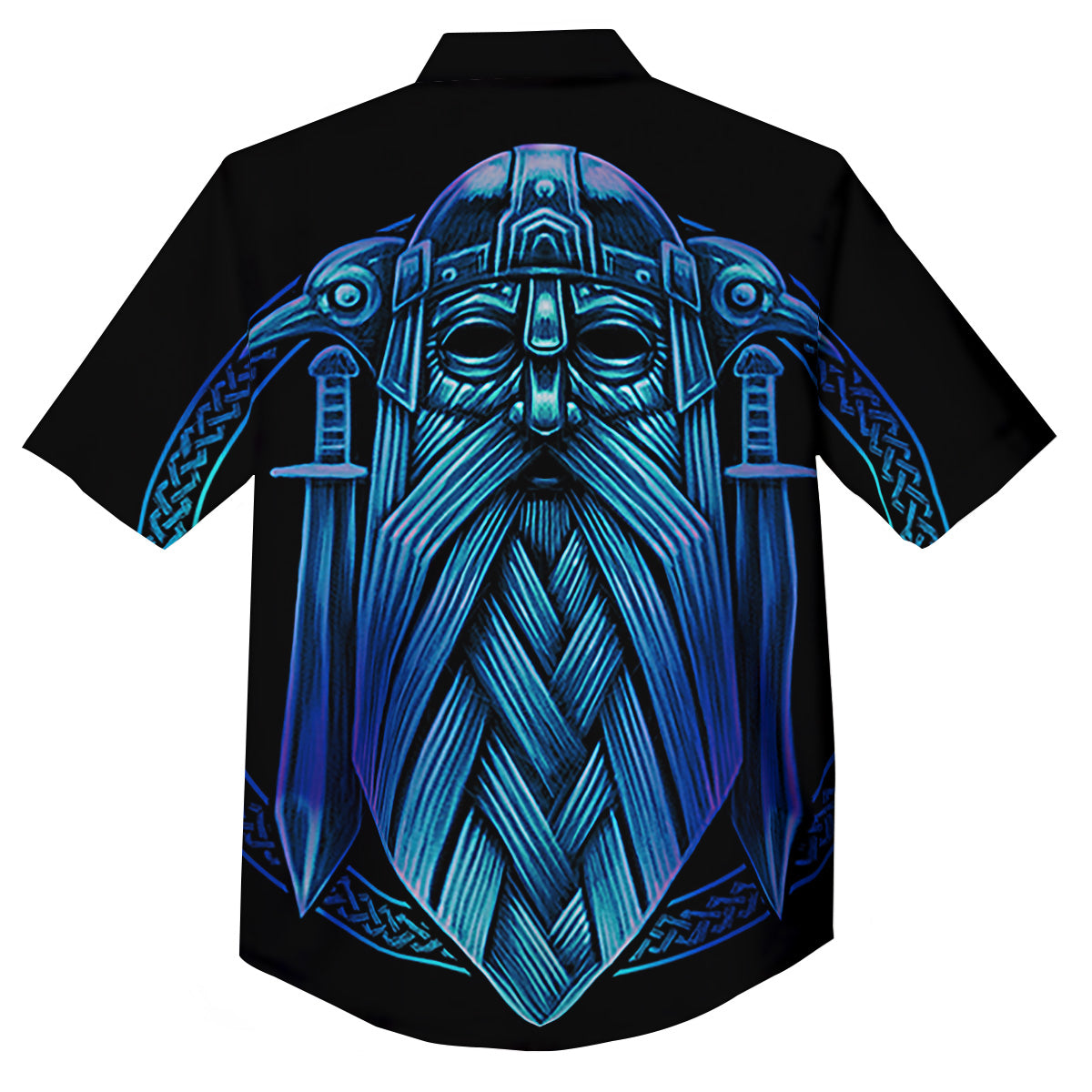 Viking Norse God Odin Blue Print Button Up Shirt-grizzshop